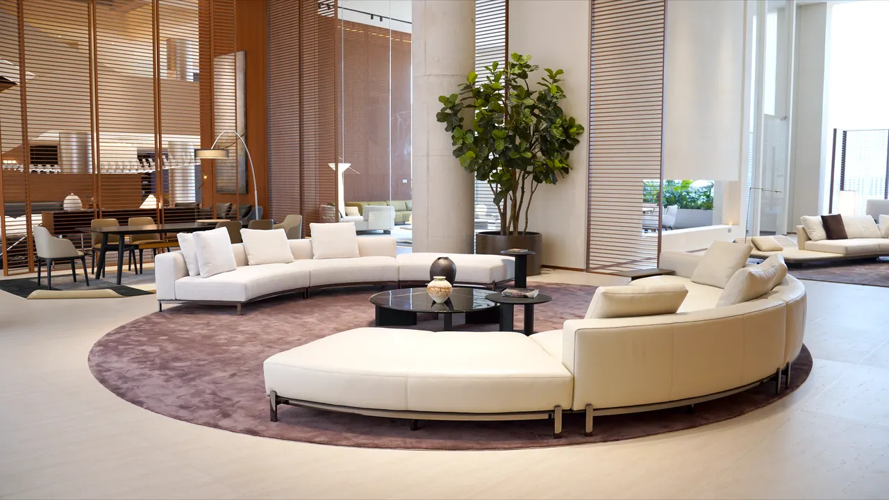 Sofas arranged in a furniture showroom