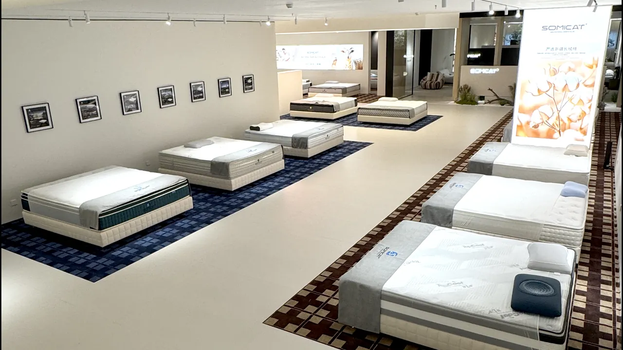 Mattresses arranged in a showroom